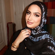 [Polyester-Cotton Print] New Satin Polyester-Cotton Printed Denim Wave Tie-Dye Headscarf