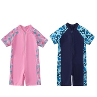 10-37KG Kids Swimwear Fashion Print Short Sleeve One-pieces Swimsuit for Boy Girls Front Zipper Swim
