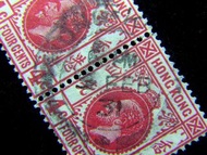 1931年香港(Hong Kong)英皇佐治五世(King George V)4仙(Cents)雙連郵票(Date chop:1931年2月5日郵戳)