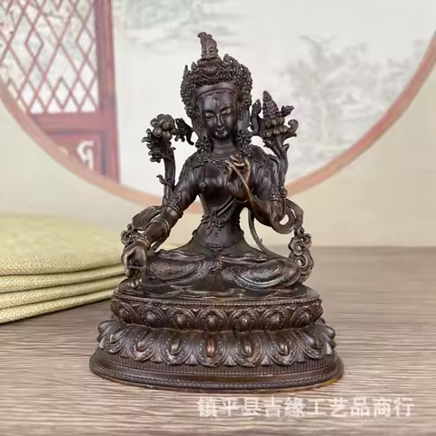Antique Tibetan style Buddha ornament 10cm small inch Buddha Green Tara Buddha statue retro domestic