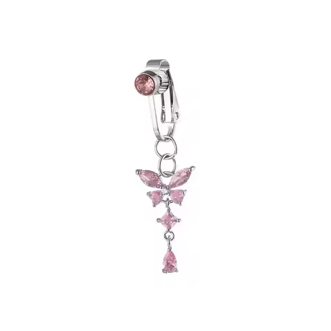1Pc Trendy Zircon Butterfly Shape Clip On Belly Button Ring,Belly Fake Piercing Navel Body Jewelry S