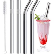 Stainless Steel Straw Food Grade 304SS Reusable Drinking Straw 215mm/265mm Length Bent and Straight Metal Straw for Cocktail Smoothie Hot and Cold Drinks Eco-Friendly Dishwasher Sa