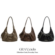 Gracielo |[Grunge Biker Heavy Industry Retro Pleated Bag] Washed Distressed Motorcycle Bag Hot Girl 