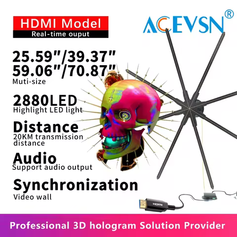 4K HD Live Real Time Hologram Projector 3D Fan HDMI Input 25.59"/39.37"/59.06"/70.87"LED Fan Spining
