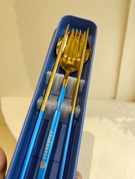 藍色STARBUCKS星巴克台灣有現貨台灣環保隨行不銹鋼叉子湯匙筷子便攜餐具套裝組