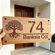 Minimalist House Number Plate Custom Address Signage Printed Premium Customize 木质门牌 树形雕刻 定制 E5
