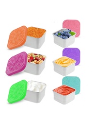 6 Packs Salad Dressing To Go Containers, 2.03 Oz Stainless Steel Sauce Cups With Leakproof Silicone 