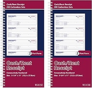 2 Pack Receipt Books with Carbon Copies, Rent Receipt Book, 2-Part Carbonless, 5.24" x 11, (White an