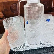 Glass Bottle Set with 6 High Heat Resistant Cups, 1800ML Glass Water Bottle with 6 300ML Cups