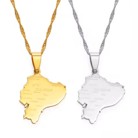 Anniyo Ecuador Map Pendant Necklaces for Women Silver Color/Gold Color Charm Maps Jewelry Ecuadorian