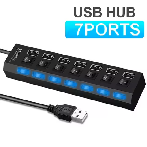 USB 2.0 Hub USB Hub 2.0 Multi USB Splitter Hub Use Power Adapter 7 Port Multiple Expander 2.0 USB Hu