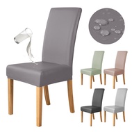 100 Waterproof PU Chair Cover Anti-dirty Leather Fabric Elastic Chair Covers Anti-Scratch Stretch Seat Case for Dining Room 1PC