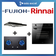 FUJIOH FR-MS1990R 90CM SLIMLINE HOOD + RINNAI RB-72G 2 BURNER GLASS GAS HOB + FUJIOH FV-EL61 70L BUILT-IN OVEN