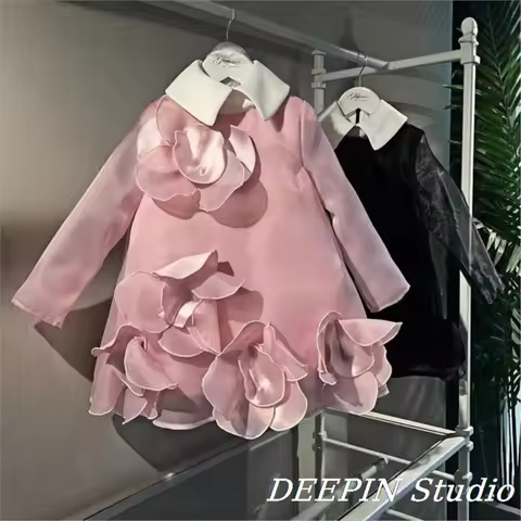 3D Floral Princess Dress 3-8Y Boutique Birthday Gown Kids Holiday Party Dress Elegant Applique Forma