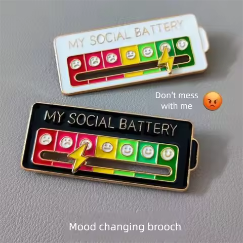Mood Switch Energy Brooch Slidable DIY Social Battery Alloy Badge Expression Pin for Campus Daily We