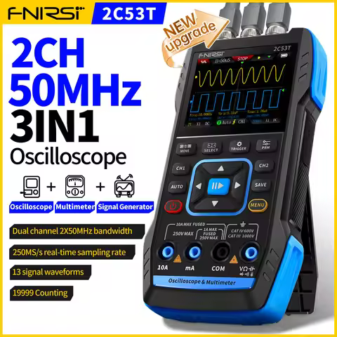 FNIRSI 2C53T Portable Digital Oscilloscope Multimeter Signal Generator 3in1 50MHz Bandwidth 250MS 2 