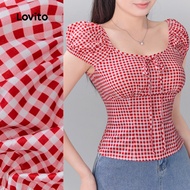 (NEW) Lovito Casual Blouse Lace Up Spring/summer Red Blouse for Women L151AD077 (NEW) Lovito Blus Ka