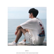 OV011 Short-Sleeved T-Shirt Oversized Screen-Printed With 2 Lighthouses Beautiful Shape Awesome spor