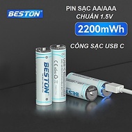 Vỉ 4 Pin sạc AA AAA chuẩn 1.5V Beston Dung lượng cao đến 2200mWh sạc trực tiếp qua cổng USB type-C d
