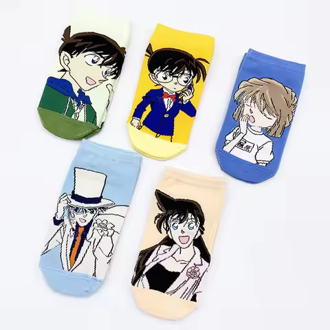 Set of 5 Pairs Detective Conan Socks Anime Pattern Kudou Shinichi Mouri Ran Kaitou Kiddo Haibara Ai 