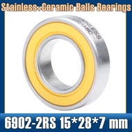 6902-2RS Stainless Ceramic Bearing 15*28*7 mm ( 1 PC ) 6902 RS Bicycle Hub Front Hubs Wheel Bearing
