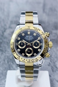 【定制】Seiko Mod Quartz Chronograph Watch 40mm 間金殻金圈黑金石面地通拿 精工改裝石英計時鋼錶