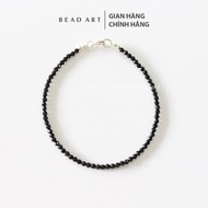 Vòng Tay 2MM Đá Spinel Đen Giác Cắt Và Bạc 925 Mệnh Thuỷ Mộc Vòng Tay Phong Thuỷ Chuỗi Hạt Full - Be