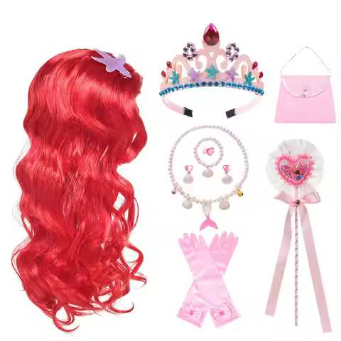 Girls Ariel Cosplay Anime Wig Little Mermaid Wig Princess Ariel Wig Red Long Curly Starfish Wig Chil