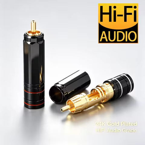 Hi-End 24K Gold-Plated RCA Solder Plugs, Audiocrast 2/4Pcs Self-Locking Connectors for Home Theater 