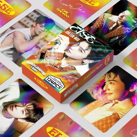 124PCS Cha Eunwoo ELSE Album Holographic Lomo Cards Set - Korean Star Shiny Photocards With Bonus St