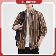 Áo sơ mi khoác ngoài form rộng unisex - Áo sơ mi nam nữ oversize sọc số 22
