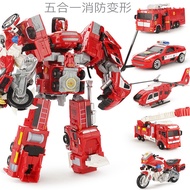 Alloy Fire Deformation Toy Fit Children's Deformation Fire Truck, Helicopter, Ladder Car Model