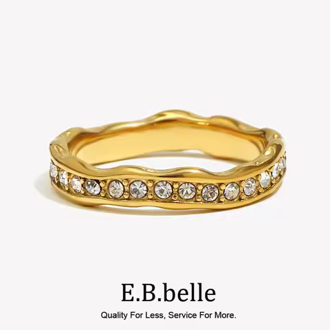 E.B.belle Irregular Wave Pattern Ring Waterproof 18K Gold Plated Jewelry 316L Stainless Steel Decora