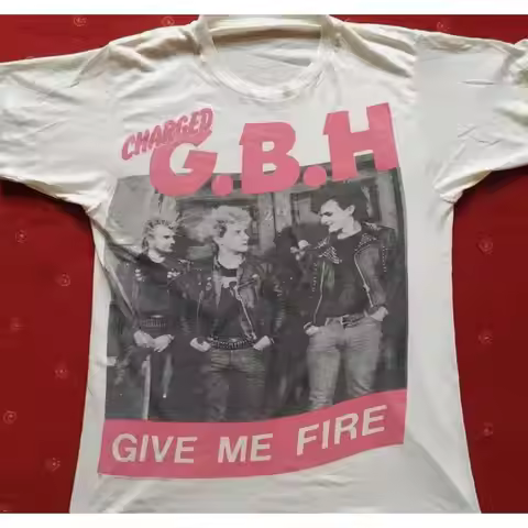 GBH Give Me Fire band Retro style White Short sleeve T shirt