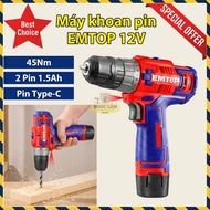 Emtop 12V, 45Nm Type-C Battery Drill with 2 USB Rechargeable Batteries
