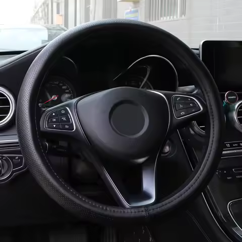 Genuine leather car steering wheel cover wavy lines design universal silica gel liner steering-wheel