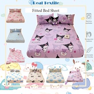 Cinnamon Dog & Kuromi Fitted Bedsheet Sarung Tilam Purple Cartoon Design Anti-Slip Elastic Edges Sin