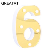 GREATAT LED Number Light, Number 6 Warm White Light Sign Lamp, Elegant Gold 6 LED Battery Powered Nu
