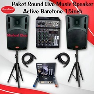 PROMO PAKET SOUND SYSTEM SPEAKER AKTIF BARETONE 15INCH FULL SET BARETONE -  Store Herith 01