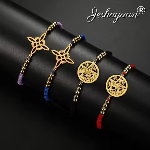 Stainless Steel Tetragrammaton Red Rope Bracelet Pentagram Amulet Energy Bracelet Witch Knot Rope Br