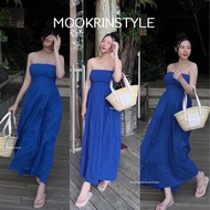 MOOKRINSTYLE เดรสเกาะอกกระโปรงยาว ช่วงบนใส่สม้อคทั้งตัว ด้านล่างปล่อยบาน พริ้ว สาวท้อง สาวอวบใส่ได้ 