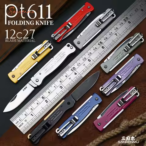 SANRENMU Mini Folding Knife PT611 Cooking Cutting Fruit Picnic Fishing Camping Outdoor Edc 12c27 Bla
