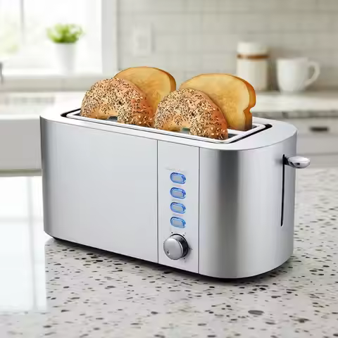 Long Slot 4 Slice Toaster, Extra Wide 1.5 and 5.1 Deep Slots, Bagel, rost & Cancel Functions, 6 Toas