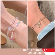 [SG SELLER] Korean Bracelet Women Silver Crystal Pearl Fashion Accessories Simple Butterfly Rose Pen
