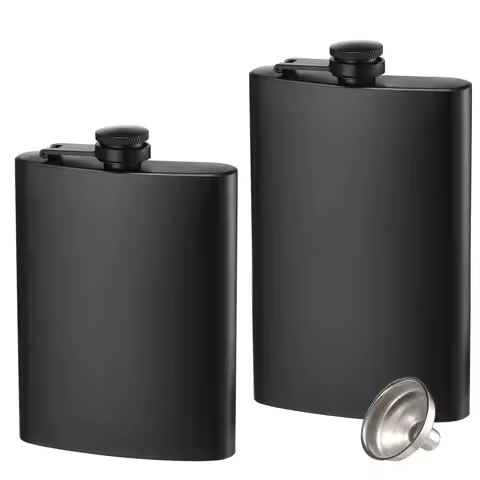 6 8 12 oz Stainless Steel full-black Hip Flask with Funnel Pocket Hip Flask Alcohol Whiskey Hip Flas
