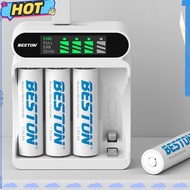 [FAST O] C9023L 4-Slot LCD Screen Display Fast Charging Charger for AA/AAA 1.2V Ni- Rechargeable Bat