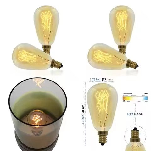 Bulb for Edison Wax Warmer, 40w, ST45, Retro Vintage Replacement Fragrance Melter, E12 Base Small,2-
