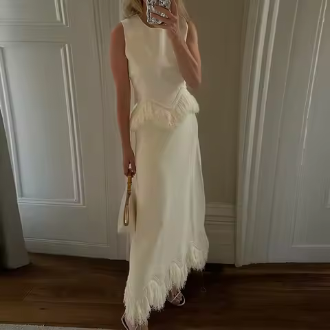 Luxury Banquet Temperament Slim Sets Chic Sleeveless O Neck Vest&Skirts Sets Spring Summer New Solid