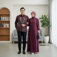 Azkana Batik - Couple Gamis Lebaran 2026 Latest Burgundy Couple Clothes Tulle Brocade Gamis Party Dr