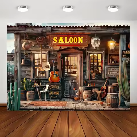 Western Bar Polyester Background for Photography - Versatile retro Cowboy Ranch themed studio backgr